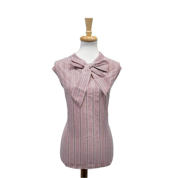 Retrolicious Red Checkered Bow Top - Picture 1 of 10
